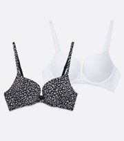New Look 2 Pack White and Black Floral Push Up Bras